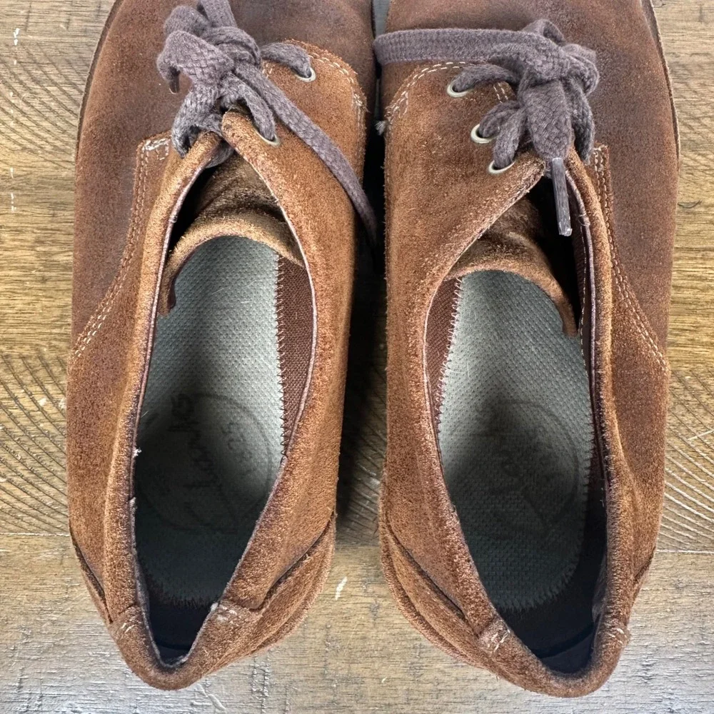 Clarks Shoes Mens 11.5 Brown Suede Plain Toe Derby Oxford Lace Up Casual Dress
